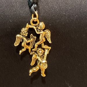 SOLD - Vintage Three Golden Angels Playing Instruments Necklace